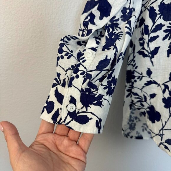 Outerknown Women's Button Up Linen‎ Shirt Floral Long Sleeve White Size Large - Picture 6 of 13